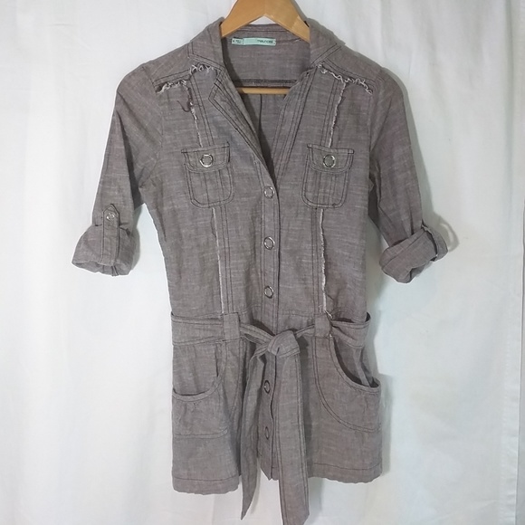 Maurices Tops - Maurices Brown Snap Up Belted Roll Up Sleeve Top